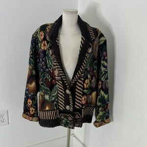 Vintage Painted Pony Fruit And Floral Tapestry Conch Button Jacket